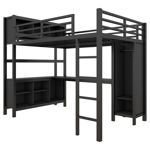 English Elm Full Size Car Shaped Kids Platform Bed with Storage Drawers Integrated Desk Pine Wood Black W1580S00592
