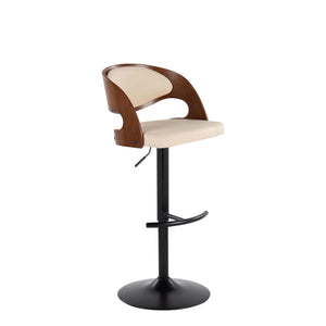 English Elm Adjustable Swivel Barstools Mid-century Modern Walnut and Cream Faux Leather Set of 2 B202S02184