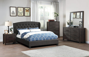 English Elm Modern Wingback Platform Bed Tufted Upholstered Headboard Charcoal Eastern King Frame B011P421732