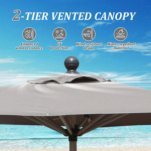 English Elm Rectangle Patio Umbrella With Crank Lift & Adjustable Tilt - Stylish Grey Shade For Outdoors W1859P320942-GIGA