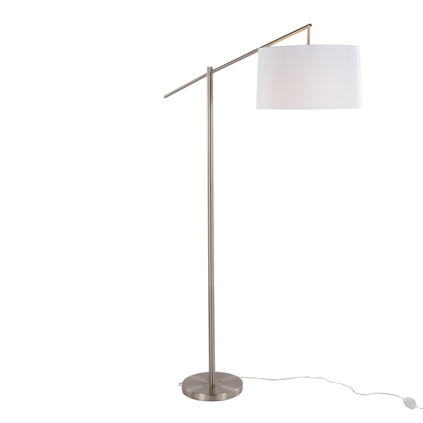 English Elm Casper 69" Contemporary Brushed Nickel Floor Lamp with Off-White Linen Drum Shade, Slim Angled Design B202P223998