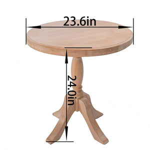 English Elm 23.6'' Round Wooden End Table with Adjustable 24.4/28.4'' Stands, Solid Wood Rustic Beige Accent Table W3426P385596