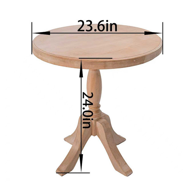 English Elm 23.6'' Round Wooden End Table with Adjustable 24.4/28.4'' Stands, Solid Wood Rustic Beige Accent Table W3426P385596