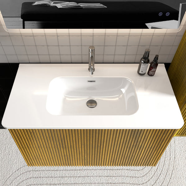English Elm BB0436Y301, Glossy White Integrated Ceramic Basin for Bathroom or Kitchen — Durable Elegant Easy-Clean Finish W1865P152259