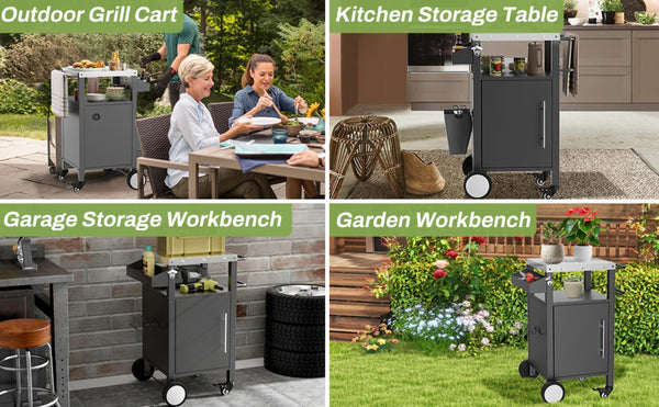 English Elm Outdoor Rolling Bbq Grill Station with Stainless Steel Top Cabinet and Tool Storage W3190P271486