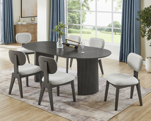 English Elm Venezia Oval Gray Oak Veneer Dining Set Seats Six with Fluted Pedestal Base B2749S00328