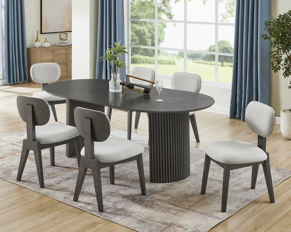 English Elm Venezia Oval Gray Oak Veneer Dining Set Seats Six with Fluted Pedestal Base B2749S00328