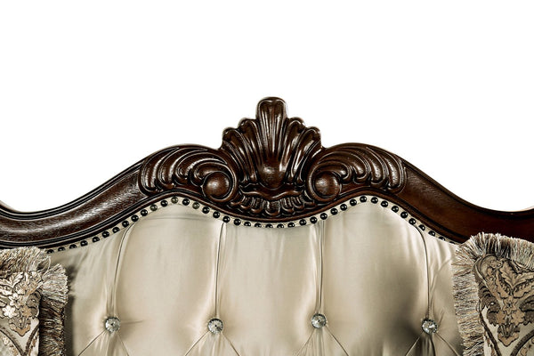 English Elm Traditional Carved Tufted Accent Chair with Rolled Arms, Nailhead Trim and Elegant Upholstery Beige,Cherry 49 L x 36 W x 22 H B2741P380258