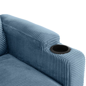 English Elm 72.8" Corduroy Sleeper Sofa Loveseat with Full Mattress, USB Charging, Cup Holders, Storage Pockets Navy Blue N719P208880C