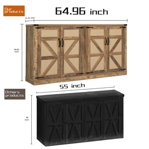 English Elm 65-Inch Slate Gray 3D Faux Rattan Sideboard with Barn-Style Doors, Magnetic Closure & Adjustable Shelves Oak W2702P184359