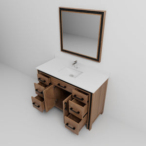 English Elm Rustic Barnwood 48" Bath Vanity with White Quartz Top, Chrome Faucet, 34" Mirror, Scratch-Resist Durable B2731S01347