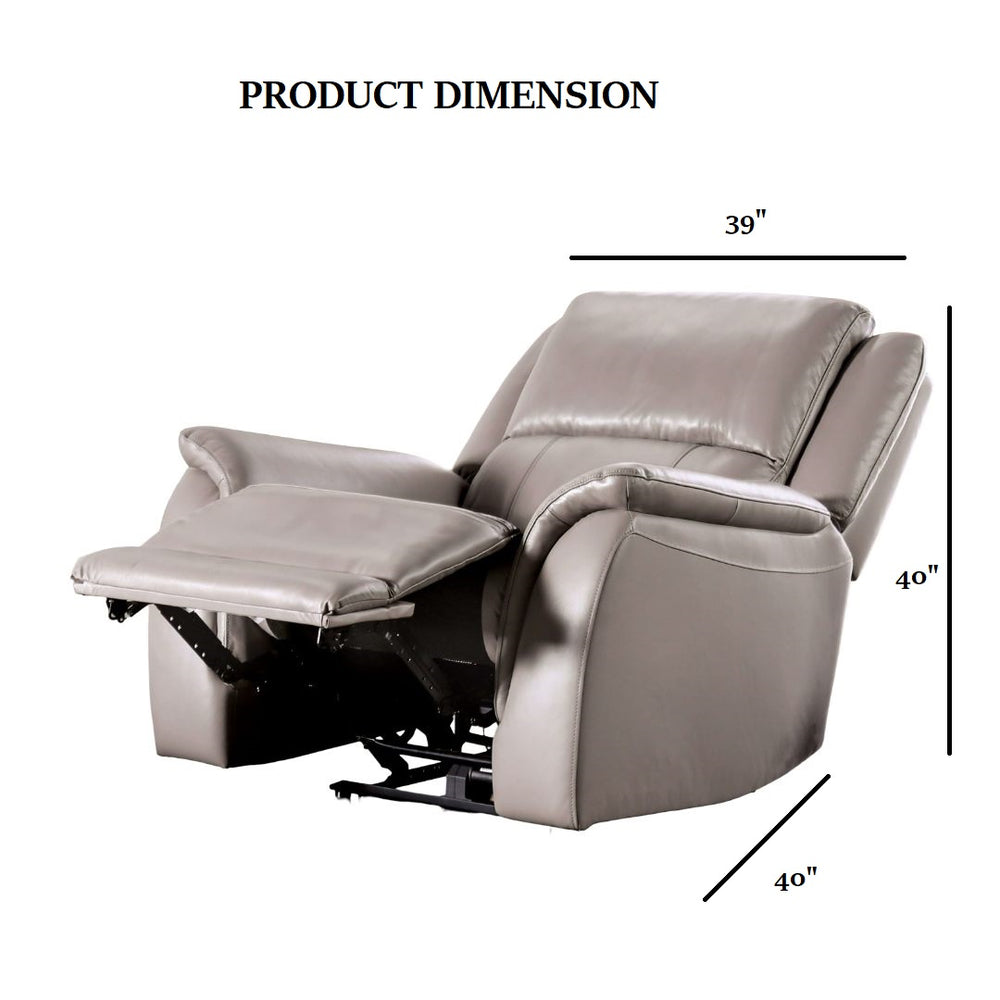 English Elm Light Light Gray Power Recliner with Pillow Arms, Top-Grain Leather, Wall-Hugger, Hardwood Frame, USB Remote B2741P387645