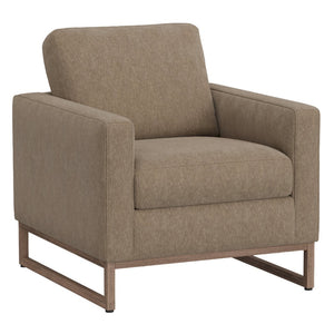 English Elm Beige Upholstered Accent Chair with Wood Sled Base for Modern Living Spaces B2709P474859