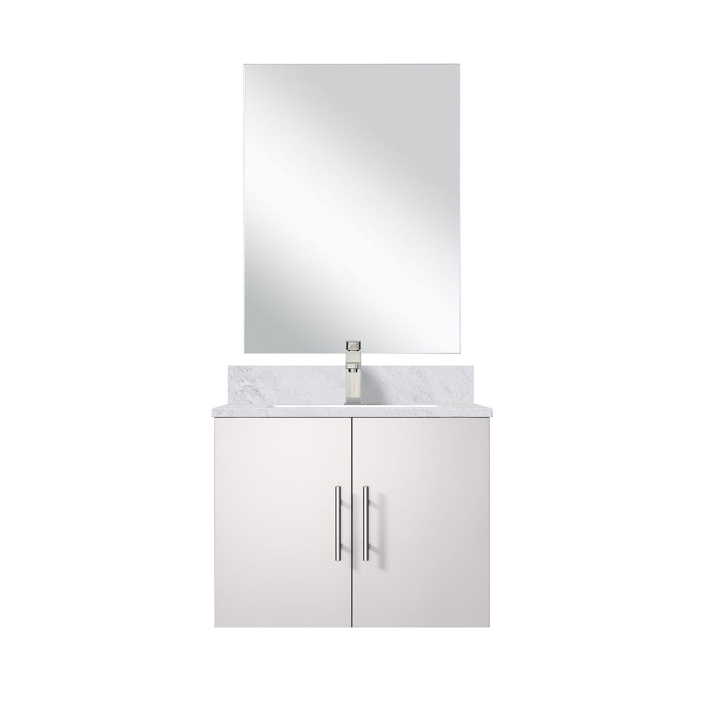 English Elm Glossy White Bathroom Vanity Set With Carrara Marble Top, Mirror, Faucet - Compact & Modern Design B2731S01301