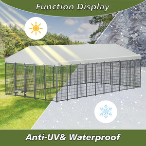 English Elm Large Heavy Duty Metal Dog Run Pen with Roof Cover for Backyard Animal Enclosure W1820S00025