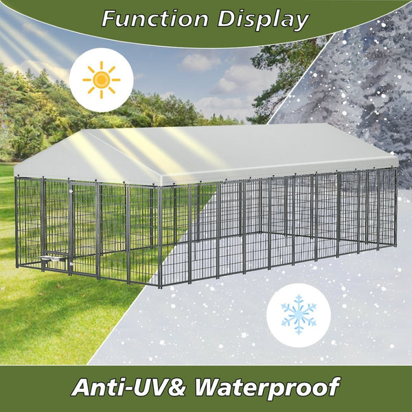 English Elm Large Heavy Duty Metal Dog Run Pen with Roof Cover for Backyard Animal Enclosure W1820S00025
