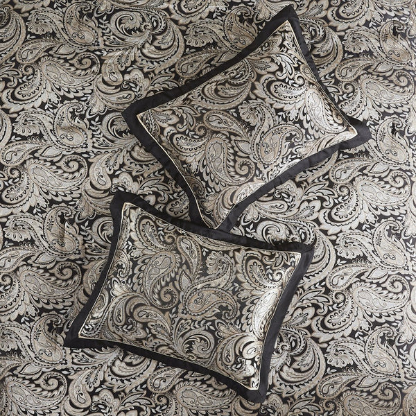 English Elm 12 Madison Park Aubrey 12-Piece Queen Comforter Set Paisley Jacquard with 200TC Cotton Sheets, Gold Accents Black 18.9 L x 24.02 W x 16.93 H B035128821