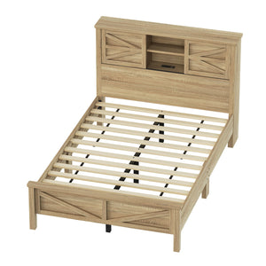 English Elm 3-Pieces Bedroom Set Full Size Farmhouse Platform Bed with Storage Headboard, Nightstand & Dresser Natural 59.25 L x 18.31 W x 8.27 H N733S369048M