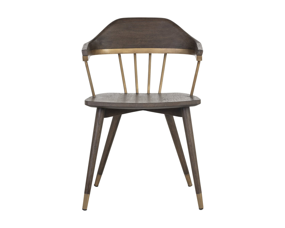 Sunpan Demi Dining Chair - Classic Elegance with Antique Brass Spindles and Solid Oak Wood Base for Dining Rooms Distressed Brown