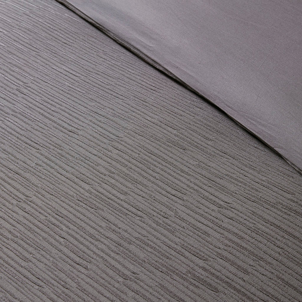 JLA Home N Natori - Cotton Yarn-Dyed Oversized Duvet Cover Set with Textured Face, Button Closure & Hidden Tie-Backs Grey NS12-3252