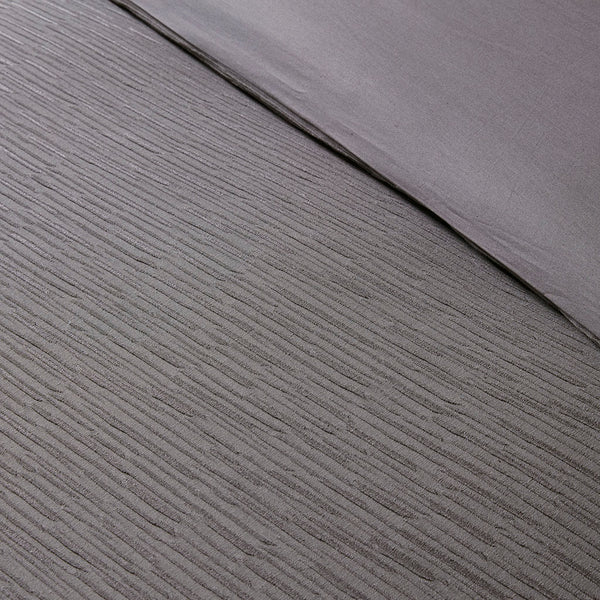 JLA Home N Natori - Cotton Yarn-Dyed Oversized Duvet Cover Set with Textured Face, Button Closure & Hidden Tie-Backs Grey NS12-3252