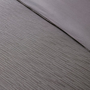 JLA Home N Natori - Cotton Yarn-Dyed 3-Piece Duvet Cover Set with Textured Cottage Appeal, Button Closure & Ties Grey NS12-3251