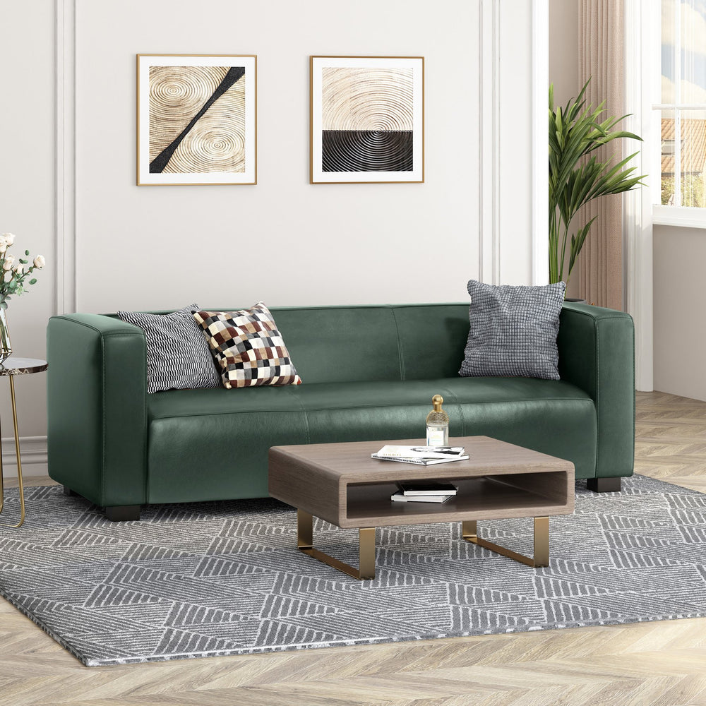 English Elm Christopher Knight Home® - 3 Seater Sofa Green PU Upholstered Tuxedo Design with Birch Wood Legs — Contemporary Comfort, 66.25"L N770P271853G