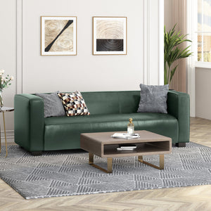 English Elm Christopher Knight Home® - 3 Seater Sofa Green PU Upholstered Tuxedo Design with Birch Wood Legs — Contemporary Comfort, 66.25"L N770P271853G