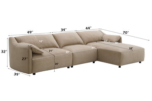 English Elm Veata Light Brown Suede Sectional Sofa with Pocket Coil Seats, Feather-Down Cushions, Chaise Comfort B2726S00537