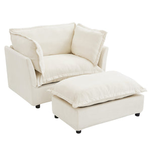 English Elm Modern Chenille Accent Chair with Ottoman Plush Wide Seat Curved Arms for Bedroom Beige N719P428439A
