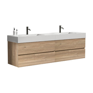 English Elm Galan 72 Inch Double Sink Vanity Fluted Wood Quartz Top Freestanding Bathroom Cabinet W1865S00184