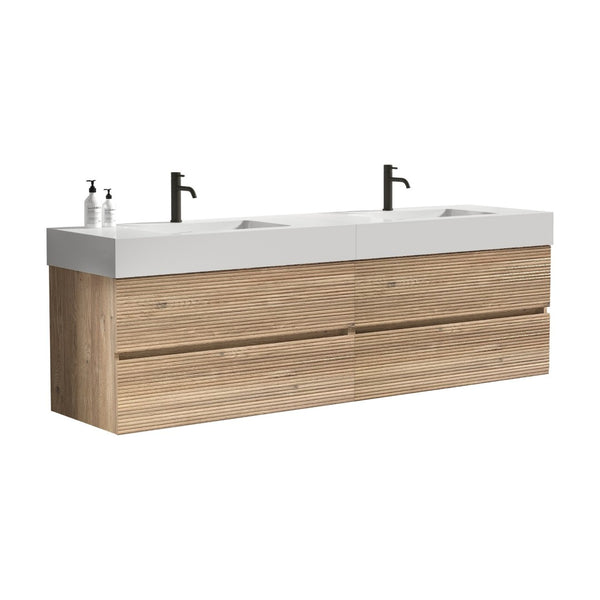English Elm Galan 72 Inch Double Sink Vanity Fluted Wood Quartz Top Freestanding Bathroom Cabinet W1865S00184