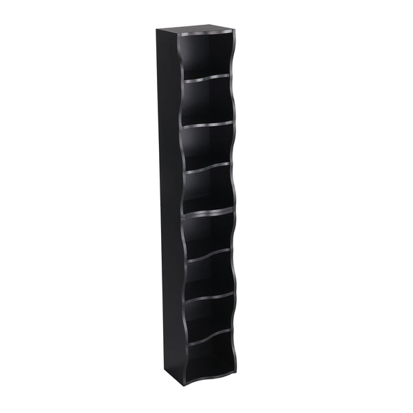 English Elm 8-layer ultra-thin 8-tier tall bookshelf with wavy edge design, space-saving display shelf for home office Black W487P339358