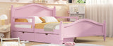 English Elm Full Size Wood Platform Bed With Guardrails On Both Sides and Two Storage Drawers ,Pink