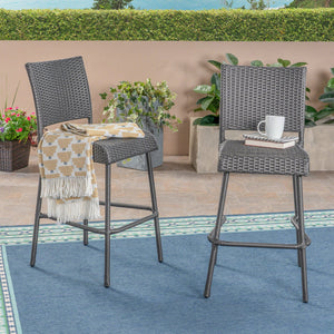 English Elm Christopher Knight Home® - 29" Outdoor PE Rattan Armless Barstools Set of 2 – Durable Woven Patio Seating with Curved Comfort Footrest Grey 59265.00GRY
