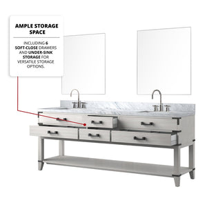 English Elm White Oak Double Bath Vanity With Carrara Marble Top, Chrome Faucets & 36-Inch Mirrors For Elegance B2731S01917-GIGA