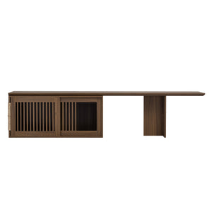 English Elm Mid-Century Extendable Walnut TV Stand with Hidden Litter Box, Cat Scratcher & 78–110" Top N843MP002W