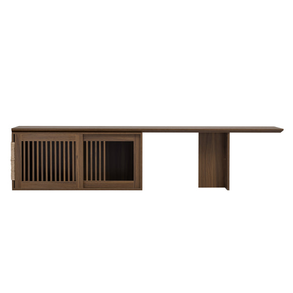 English Elm Mid-Century Extendable Walnut TV Stand with Hidden Litter Box, Cat Scratcher & 78–110" Top N843MP002W