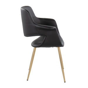 English Elm Vintage Glam Art Deco Chair with Gold Metal Legs and Plush Upholstery — Retro Chic Pair, Indoor Use Black B202P223668