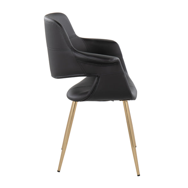 English Elm Vintage Glam Art Deco Chair with Gold Metal Legs and Plush Upholstery — Retro Chic Pair, Indoor Use Black B202P223668