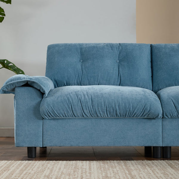 English Elm 104*60" Sectional Sofa with Hidden Ottoman Storage, Tufted Chenille, USB Ports, Cup Holder Light Blue N723S9806C