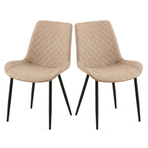 English Elm Beige Leathaire Dining Chairs Set of 2 — Mid-Century Armless Upholstered Side Chairs with Metal Legs W1164P225827