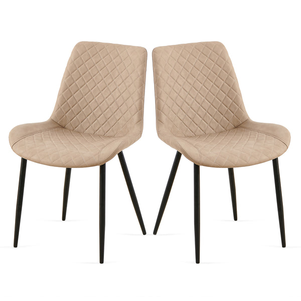 English Elm Beige Leathaire Dining Chairs Set of 2 — Mid-Century Armless Upholstered Side Chairs with Metal Legs W1164P225827