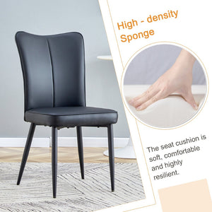 English Elm Table and Chair Set Modern Marble Glass Top with Black Metal Legs Pu Dining Chairs W1151S04659