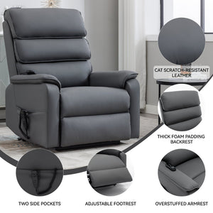 English Elm Dual Motor Power Lift Recliner with Massage Heat and 180 Degree Brown Lounge Chair Grey W1803S00062