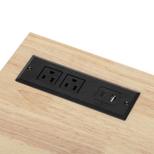 English Elm K&k Rolling Kitchen Island Rubber Wood Top Brass Hardware Built-in Outlets Storage White N707S299014W