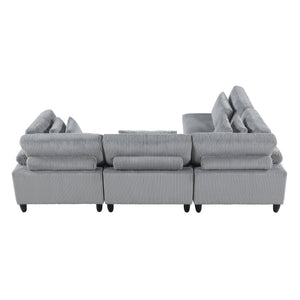 English Elm Living 4-Piece Modular Sectional Sofa Set in Corduroy Upholstery with Plush Cushions and Solid Wood Legs Gray 40 L x 40 W x 17 H B011S01558