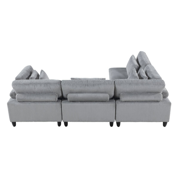 English Elm Living 4-Piece Modular Sectional Sofa Set in Corduroy Upholstery with Plush Cushions and Solid Wood Legs Gray 40 L x 40 W x 17 H B011S01558