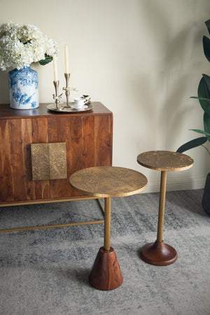 English Elm 11.8x11.8x18.1" Paulownia Wood Sculptural Side Table with Mosaic Hourglass Base W2078P461566