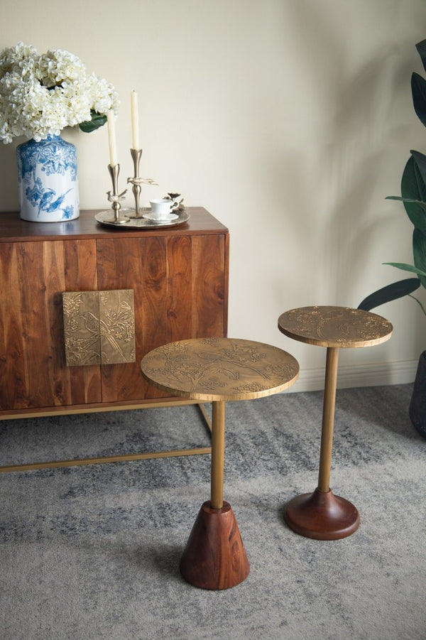 English Elm 11.8x11.8x18.1" Paulownia Wood Sculptural Side Table with Mosaic Hourglass Base W2078P461566